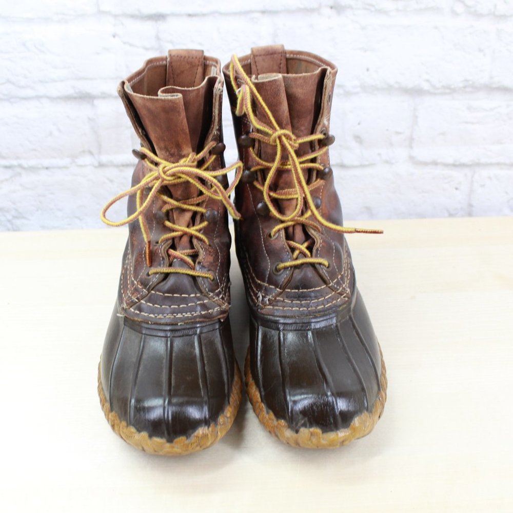 Vintage LL Bean Unlined Brown Leather Lace-up Duck Ankle Boots Size 6 M - Picture 5 of 9